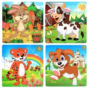 Wooden Jigsaw-Puzzles Set For Kids Age 3-5 Year Old 20 Piece Animals Colorful Wooden Puzzles