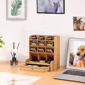 Creative Wooden Pen Holder and Desk Organizer for Office Storage