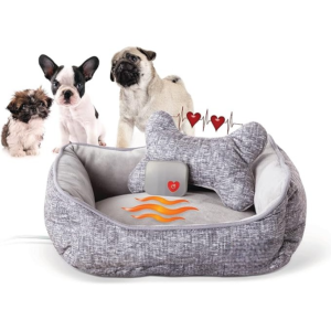 Mother's Heartbeat Heated Dog Bed with Bone Pillow Heartbeat Puppy Toy