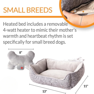 Mother's Heartbeat Heated Dog Bed with Bone Pillow Heartbeat Puppy Toy